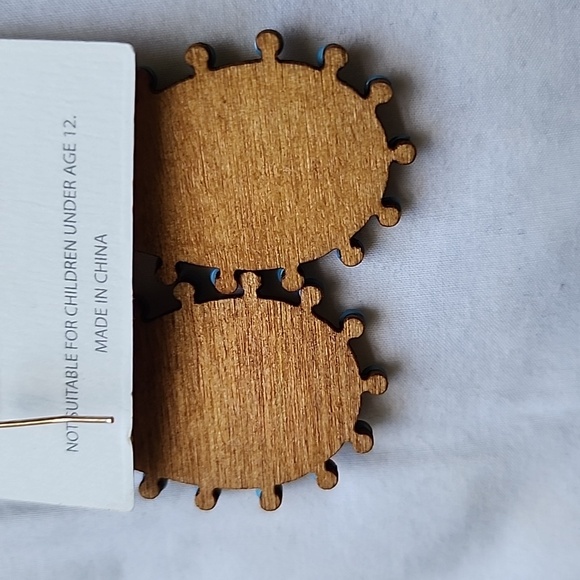 Wooden Teardrop Earrings with Blue beading Accents. - Picture 5 of 5